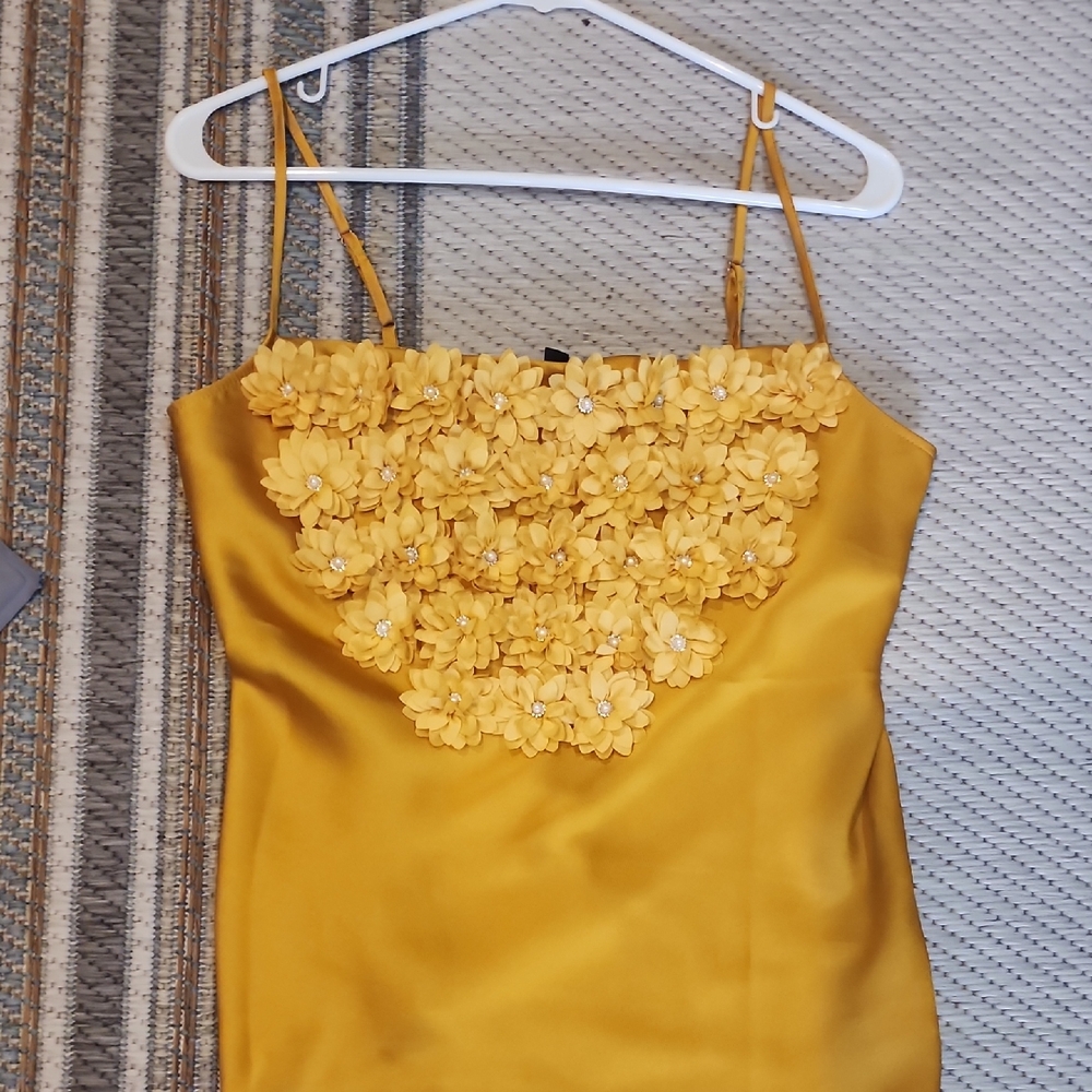 Express Mustard GOLD Floral Embellished Camisole Designed By Hand